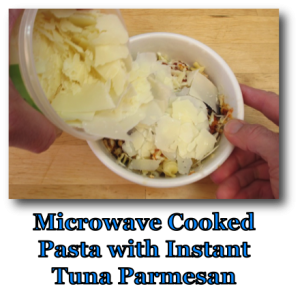 Microwave Cooked Pasta with Instant Tuna Parmesan