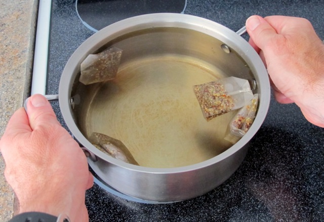Warming water with tea bags