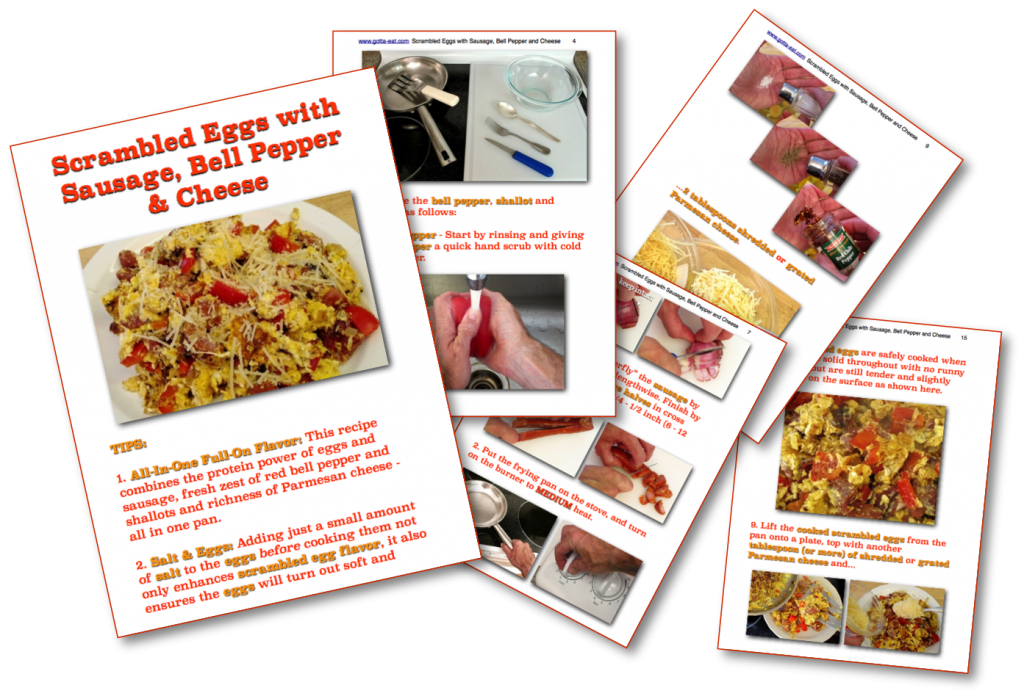 Scrambled Eggs with Sausage, Bell Pepper & Cheese Picture Book Recipe Pages