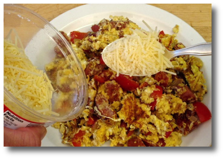 Scrambled Eggs with Sausage, Bell Pepper & Cheese