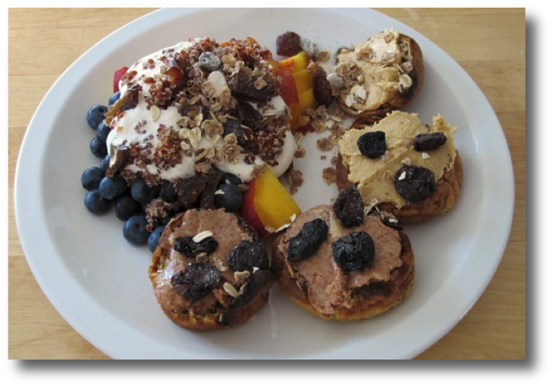 Breakfast Yorkshire Pudding w. Nut Butter, Peach & Blueberries