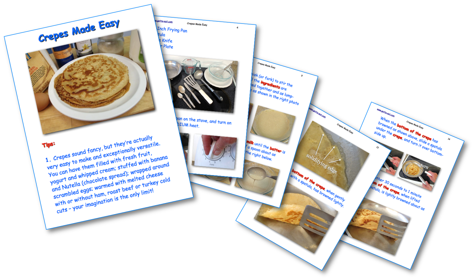 Crepes Made Easy Picture Book Recipe pages