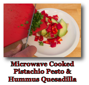 Microwave Cooked Pistachio Pesto & Hummus Quesadilla