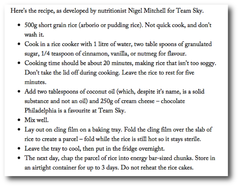 Nigel Mitchell's Team Sky Rice Cakes Recipe
