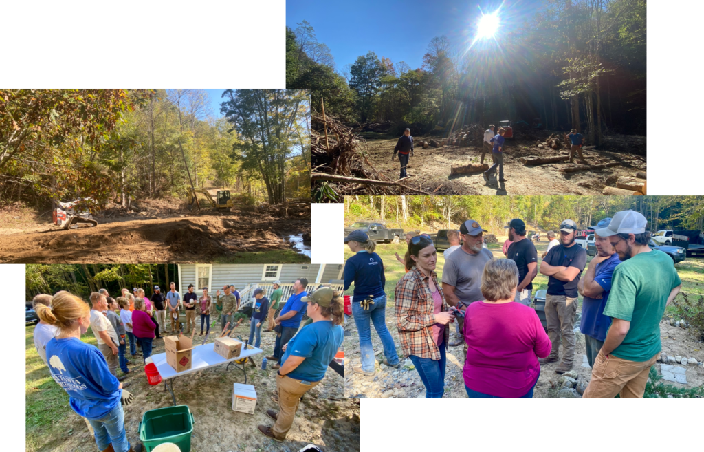 Rebuilding a driveway and clear Viola's Elk Park of fallen or flood washed trees. 