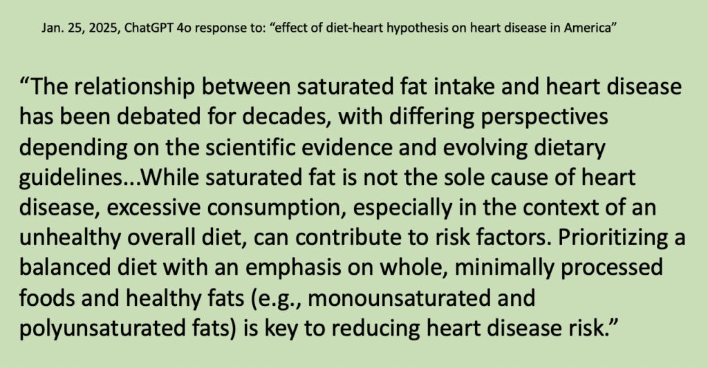 ChatGPT 4o response to "effect of diet-heart hypothesis on heart disease in America"