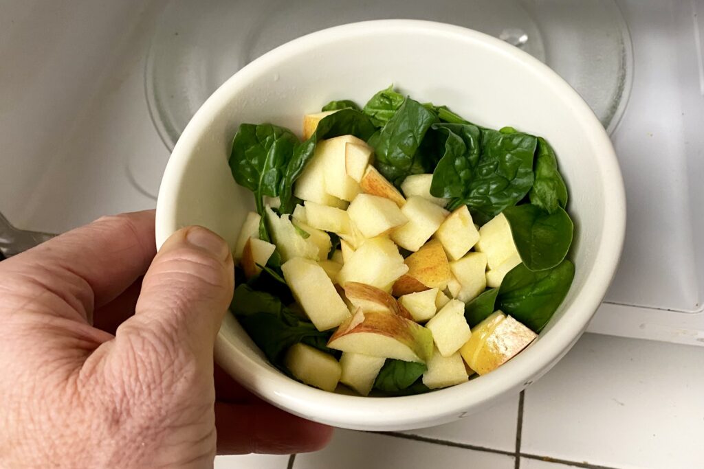 spinach and apple are warmed enough when the spinach leaves just start to wilt