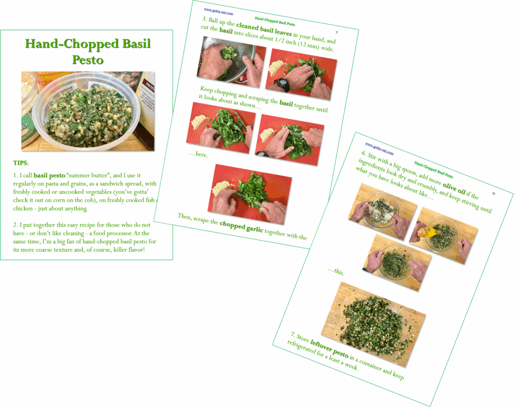 Sample 3 pages and link to hand-chopped basil pesto picture book directions
