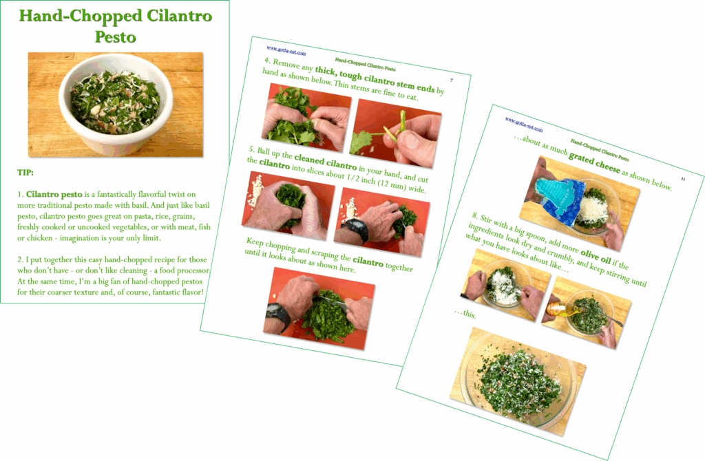 Sample Hand-Chopped Cilantro Picture pages with link to full picture book recipe.