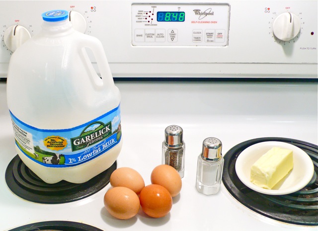 Scrambled eggs ingredients with link to picture book scrambled eggs recipe