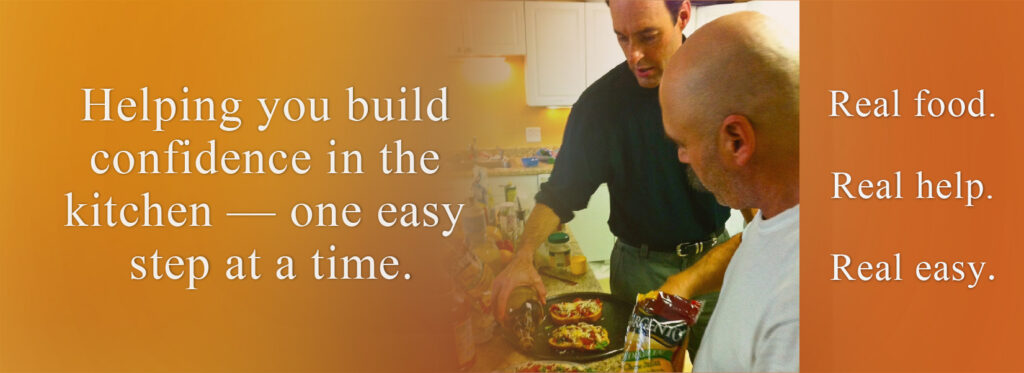 Bruce helping a fellow military veteran learn to prepare easy meals.