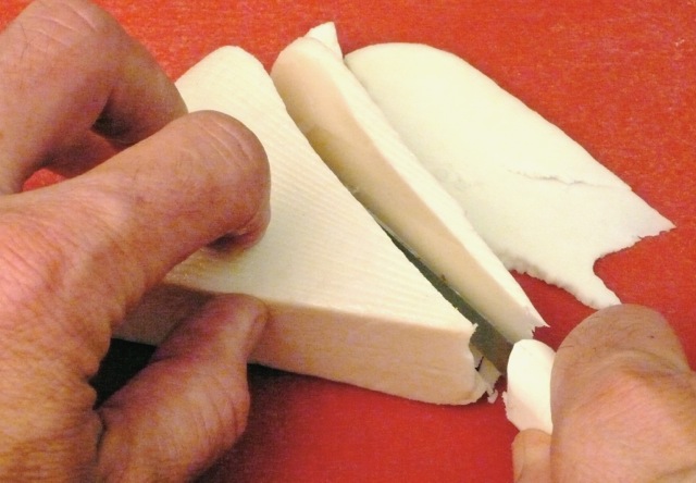 Slicing hard hard cheese to use with microwave omelet.