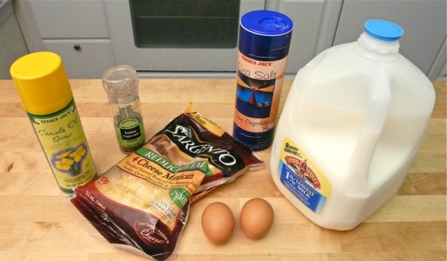 Image shows ingredients needed to make a microwave omelet.