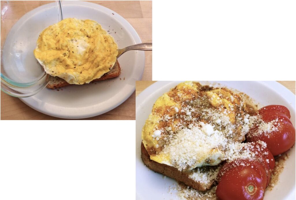 Microwave scrambled eggs on toast - example of making these eggs your own