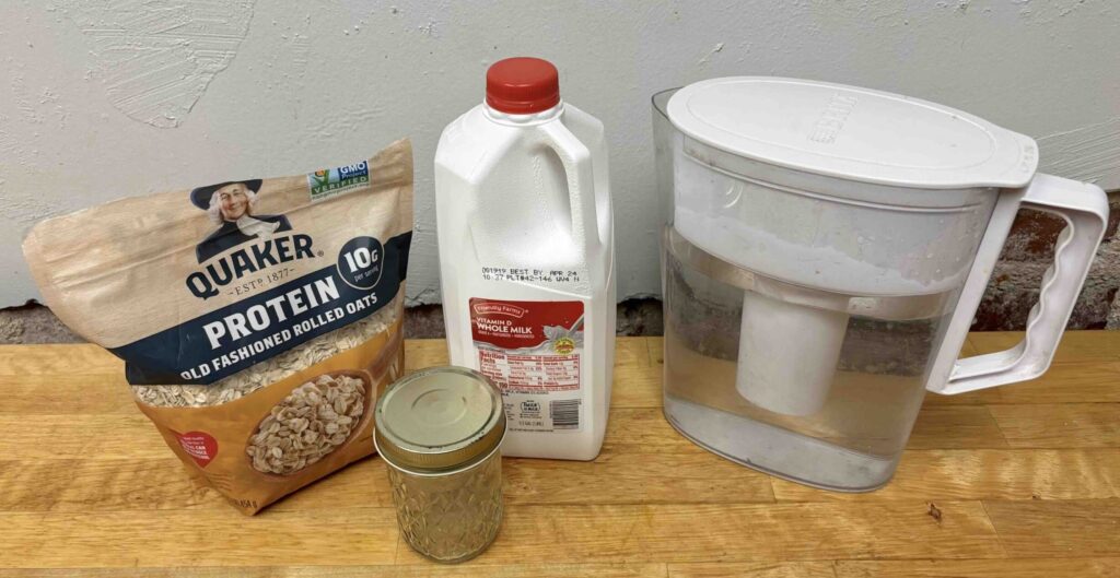 Overnight oats ingredients using either water or milk to soak oats