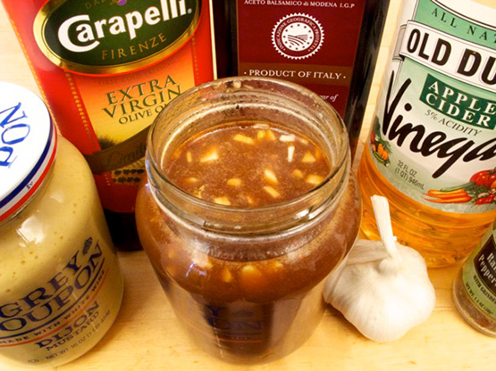 Finished 5-ingredient salad dressing with fresh garlic